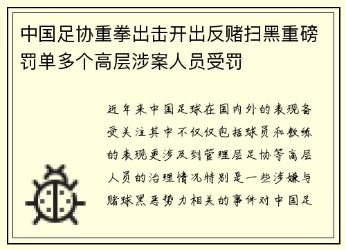 中国足协重拳出击开出反赌扫黑重磅罚单多个高层涉案人员受罚 中国足协重拳出击开出反赌扫黑重磅罚单多个高层涉案人员受罚